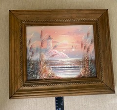 VTG Original Oil Painting On Board Sea Landscape Lighthouse Nautical Signed