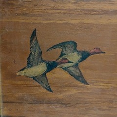 Vintage Primitive American Duck Painting Oil on Board Framed