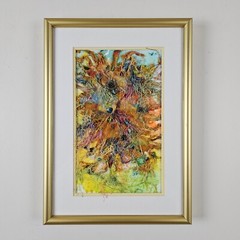 ART – Original Modern Multimedia Fabric Watercolor Painting 14.25×10.25 Framed