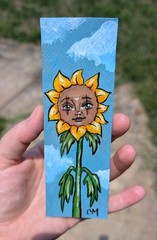Original Painting Bookmark Cute Whimsical Sunflower Acrylic Painting Art By CM