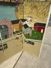 Sandi Wickersham Resnick 1980s Signed Folk Art New England Town Room Screen
