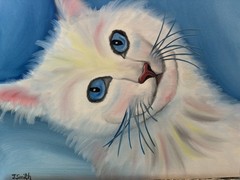 Original Oil painting art on canvas 11 x 14 in portrait colorful abstract cat