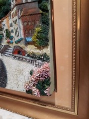 3D Embellished Ceramic Painting Canvas Coastal Portofino Framed 20×24″ Vintage