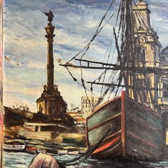 Handcrafted Harbor Scene Oil Painting „Docked Gondola“ Original Art