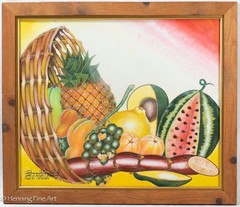 Stunning Pierre Paul Haitian Oil Painting Still Life Fruit Basket, Colorful