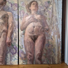 2 Original Contemporary Figurative Matching Oil Paintings Unsigned Nude Couple