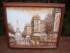 European city scene Framed 18 1/2″ x 23″ Pascal Oil Painting on Canvas