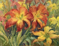 A Plein Air Oil Painting Of Day Lilies