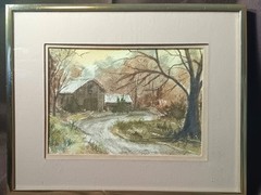 Country Landscape Minature Watercolor Painting signed by Artist,matted,framed,