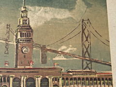 Marion Cunningham Framed Silk Screen Painting San Francisco Bridge 1945