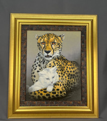 Fabrizio (Fuz) Caforio CHEETAH & CAT Signed & Framed Acrylic on Canvas 24” x 29”