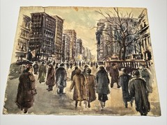 ANTIQUE ARCHITECTURAL PAINTING MAURICE SILBER REGIONALISM WPA ERA CITY NEW YORK