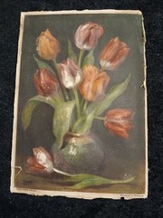 Holland Tulip Painting Raised Art Signed Pair Vintage Read Description