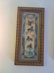 3 Vintage Persian Miniature Painting Khatam Marquetry Frame Hunting Chovgan Art