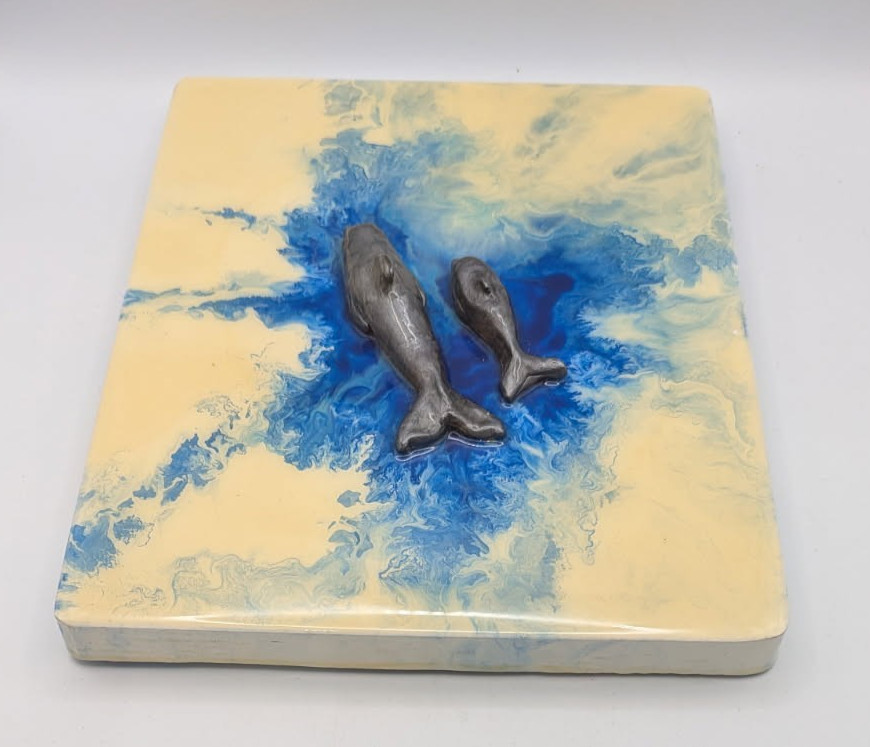 Art Acrylic Resin Wood- WHALES-Megan Leal Gring-RARE