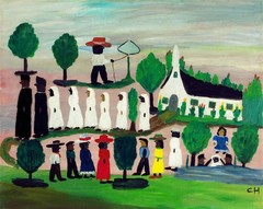 Clementine Hunter (Handmade) Signed Oil Painting on Canvas 16×24 in Naive Art