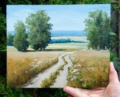 Original Oil Painting Summer Countryside Landscape Trees, Field, Nature Wall Art