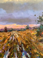 Oil painting Road Ukrainian painter canvas Unframed original Decor landscape