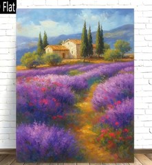 Art Canvas Lavender Field with Tuscan Cottage Oil Painting Poster. 16 x 24″