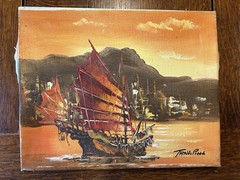 Tang Ping Vintage Hong Kong Oil On Canvas Signed And Framed 8 1/2” x 10 1/2”