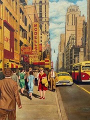 DAVE MILTON 1959 MCM HOPPER STYLE „42ND STREET NYC“ FRAMED ORIGINAL OIL PAINTING