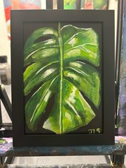Monstera Leaf Painting 5×7 Framed Acrylic Botanical Art