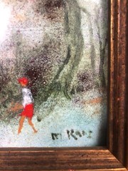 MAX KARP Original Enamel on Copper Artwork Signed Framed 5″ x 6″