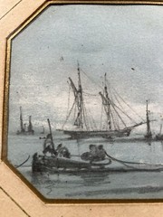 Mixed Composition Marine Landscape Boats Official Navy Painter? Signed