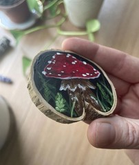Mushroom MAGNET Painting, Wood CalicoCallieInk OOAK Forest Fairy Cottagecore