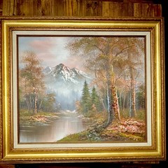 Framed Realism Canvas Landscape Painting Mountain River Forest 32×26 in
