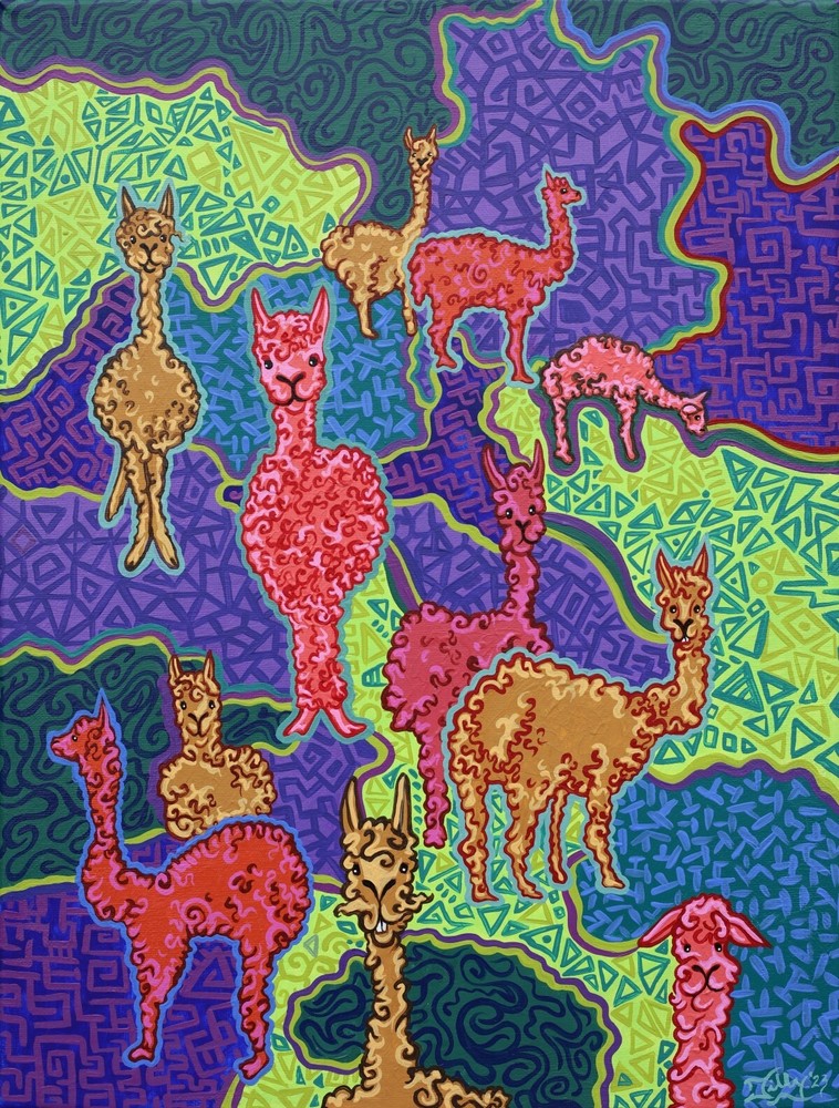 Fuzzy Friends Alpaca Painting | Small Original Art | Colorful Llamas