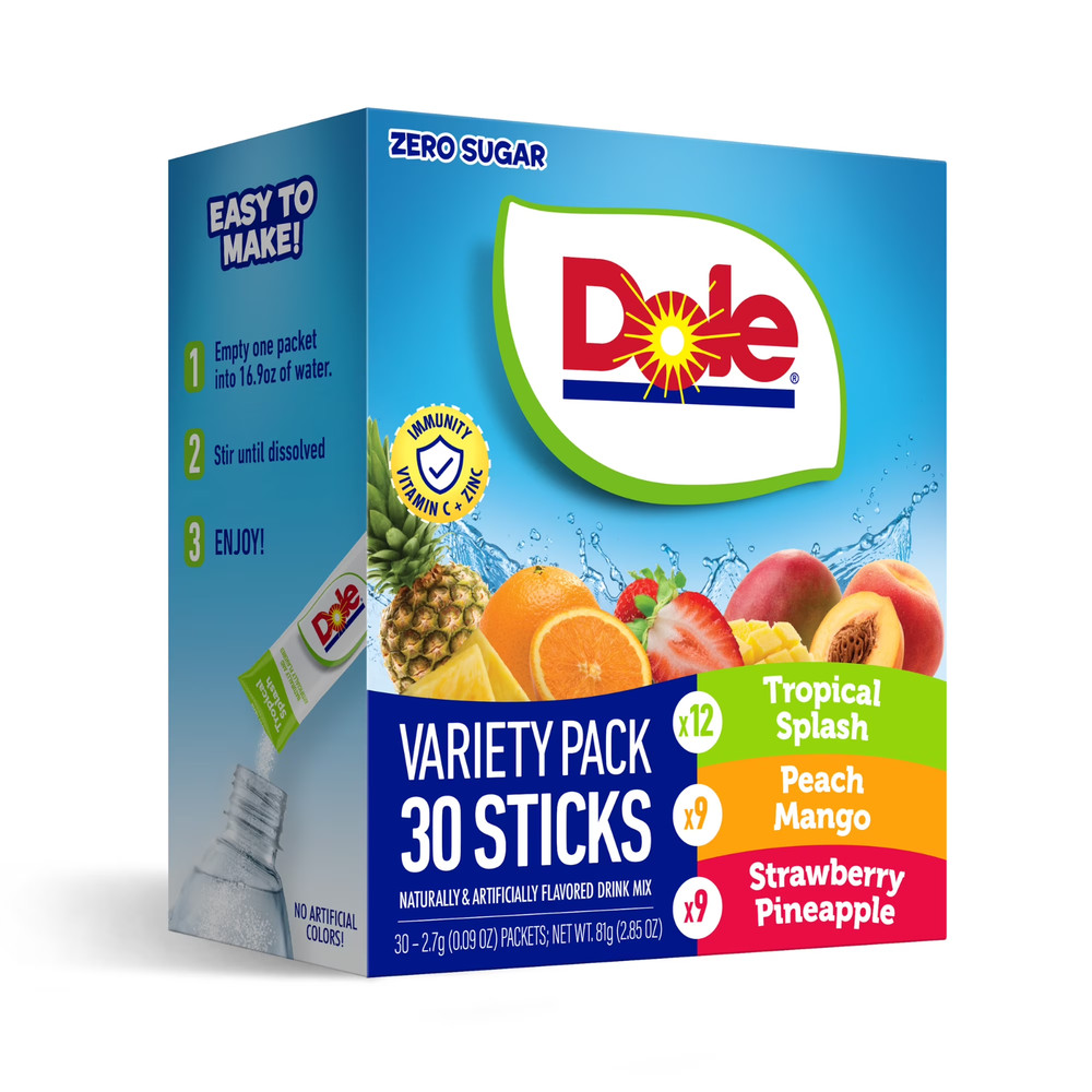 Dole Sugar-Free Powder Drink Mix 30 Count – Tropical Peach & Mango,