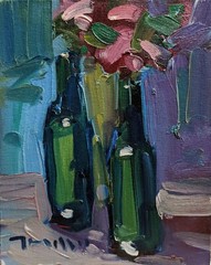 Pretty!! STILL LIFE FLOWERS WINE BOTTLES JOSE TRUJILLO (Moving Sale All Must Go)