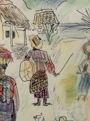 Russian American Woodstock NY Artist Eugenie Gershoy Signed W/C. Village Scene