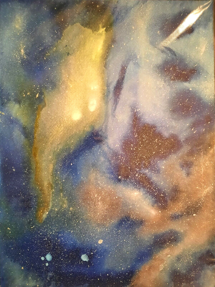 Watercolor Abstract Space Painting. „Prize Nebula“. Paul Eres. Stars Galaxy.