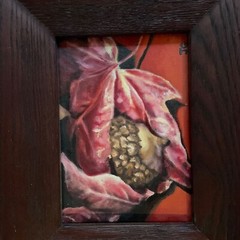 Fall leaves hand painted original PAINTING heavy oak frame