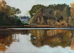 Virginia Home Fall on River Watercolor by George Parr Painted Virginia Symphony