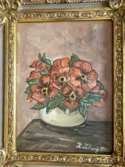 Oil Painting Still Life Flowers Poppy Poppies Stucco Frame H. Schurig 1992