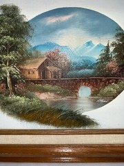 NATHAN WINTER Listed Artist OIL on CANVAS Scene of Cabin on Creek