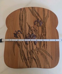 VTG Purple Iris Wood Burning Cutting Board Painted Signed Country Decor Bread