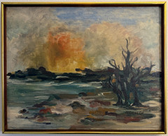 Vintage Mid Century Modern Signed Oil Painting Expressionist Coastal Landscape