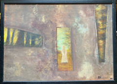 OIL PAINTING MONOGRAM.MR DATED.1908 FEMALE FIGURE IN ABSTRACT COMPOSITION