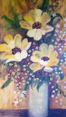 Old Vintage Still Life Oil Painting Floral Still Life Yellow Flowers Art Framed