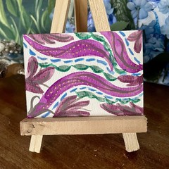 ACEO Whimsical Floral Abstract Art Card 2.5×3.5 Inches