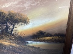 24” x 24” Antique Pastel Landscape Painting, Signed George Francis Brossart