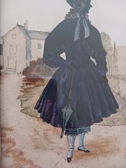 Antique 19th C. Watercolor Silhouette Lady in landscape Orig. Rosewood Frame