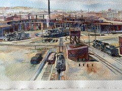 Ray Warren Watercolor Painting “CPR Roundhouse At False Creek”Vancouver Artist