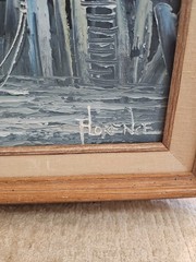 FLORENCE FISHING BOAT AT DOCK ORIGINAL OIL CANVAS SEASCAPE PAINTING FRAMED