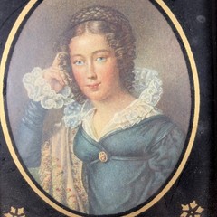 Antique MINIATURE PAINTING PORTRAIT of a BEAUTIFUL YOUNG LADY With Blue Dress