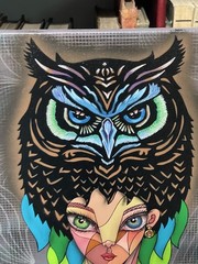 RICARDO MAYA – WOMAN & OWL, MAGICK SHAMAN – SIGNED ORIGINAL SURREALIST PAINTING